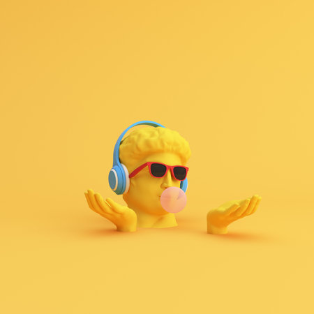 Minimal scene of sunglasses and headphone on human head sculpture, Music concept, 3d rendering.の写真素材