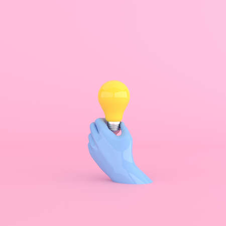 Hands are holding light bulbs, Minimal concept, 3d rendering.の写真素材