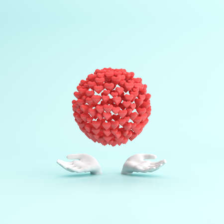 International women's day poster, Valentine day, Small heart in sphere shape in both of hands , 3d...