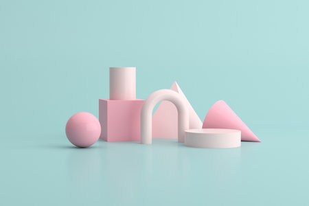3d rendering of geometry object on green background, Minimal concept.