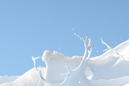 3D rendering of white milk, Splash liquid on blue background.の写真素材