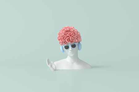 Illustration of women sculpture with flower on head. 3d rendering.の写真素材