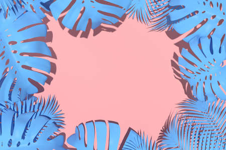 Top view of tropical leaf with copy space, Palm leaf, Mostera leaf. 3D rendering