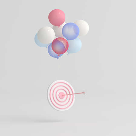 Illustration of arrow hit the center of  floating target with balloons, Business concept. 3d rendering.の写真素材