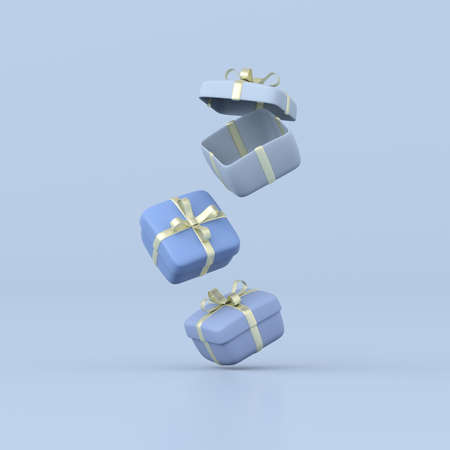 3D rendering of gift boxes on blue background.