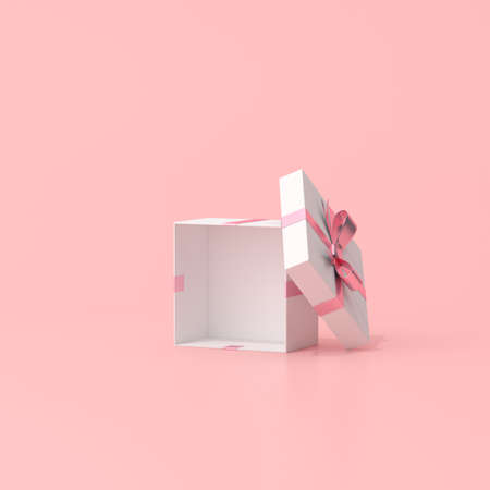 3D rendering of open gift box on pink background.
