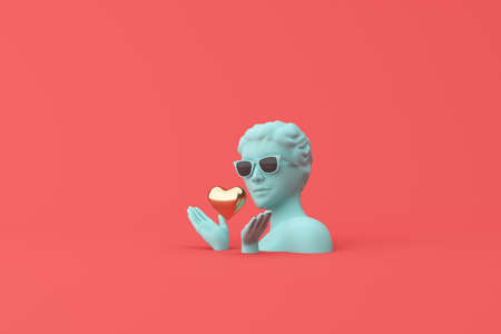 Mock up of golden heart and human sculpture on red background, Love minimal concept. 3d rendering.の写真素材