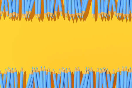 3d rendering of blue pencils on a yellow background, Minimal concept, Back to school.の写真素材