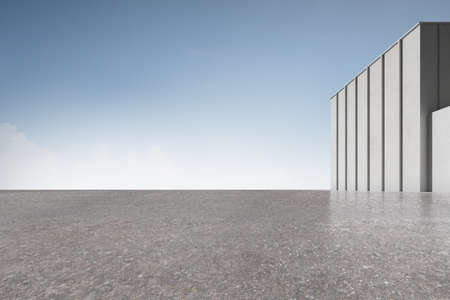3d render of concrete block, building shape with empty cement floor.の写真素材