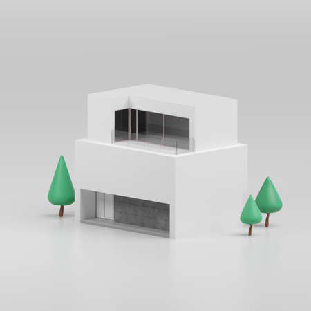 3d isometric render of a white modern house.の写真素材