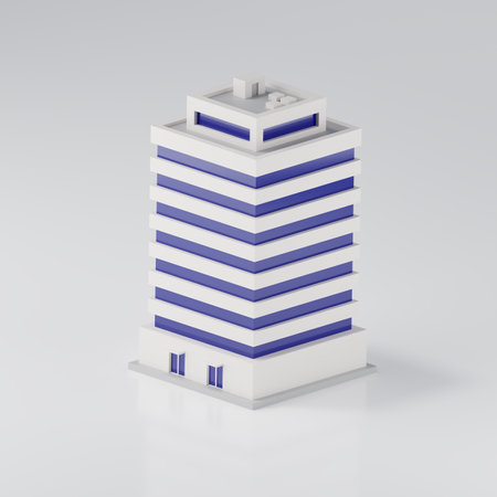 3d isometric rendering of office building.