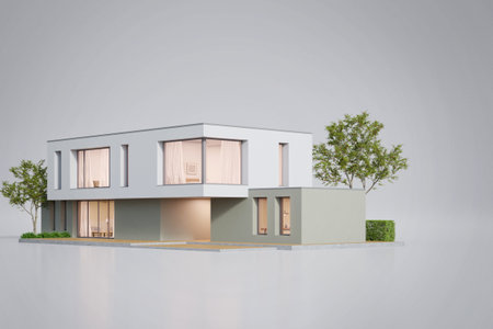 3d render of modern house on empty floor background, Real estate investment concept.の写真素材