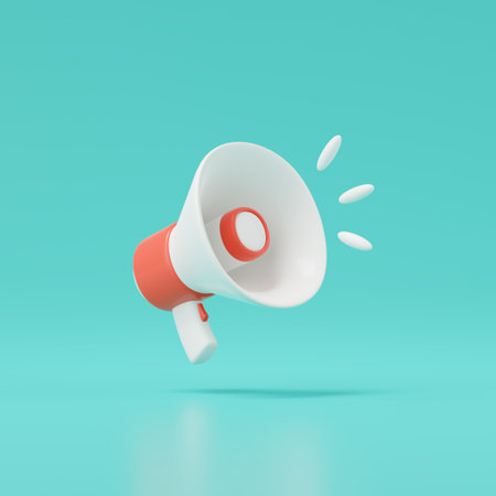3d render of megaphone isolated on green background.の写真素材