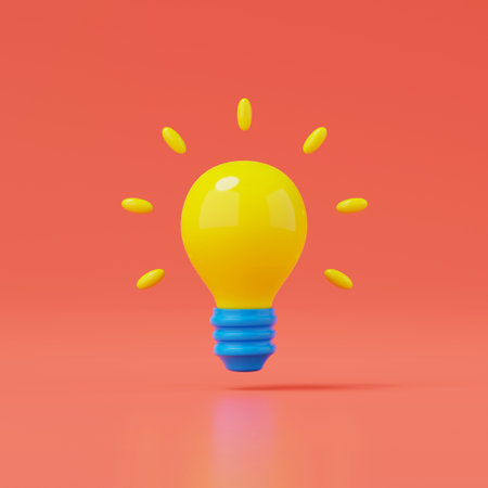 3d render of lightbulb isolated on red background.の写真素材
