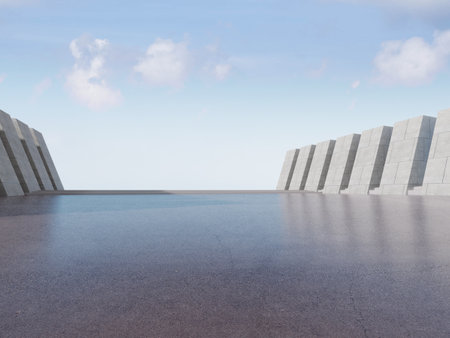 3d render of modern architecture with empty concrete wall and floor, car presentation background.の写真素材