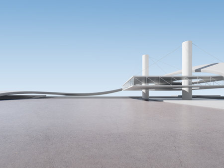 3d render of abstract futuristic architecture with concrete floor.の写真素材