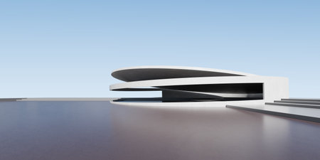 3d render of abstract futuristic architecture with concrete floor.の写真素材