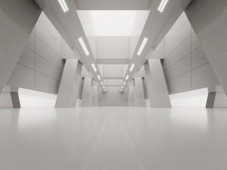 3d render of abstract futuristic architecture, Concrete showroom design.の写真素材