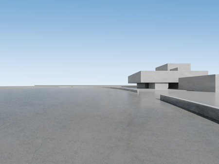 3d render of abstract futuristic architecture with concrete floor.の写真素材