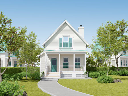 3d rendering of modern suburban house in the garden.の写真素材