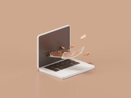 3d render of money and laptop.