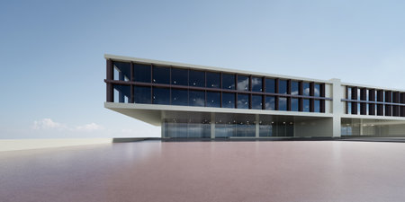 3d render of modern futuristic architecture with empty concrete floor.の写真素材