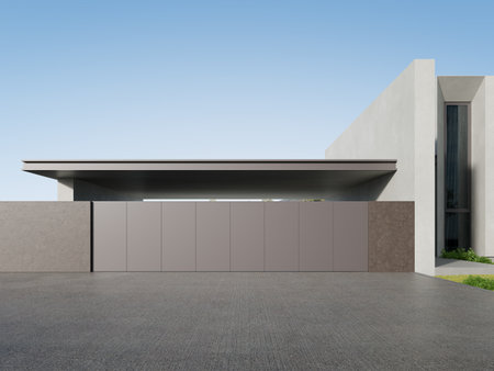 3d rendering of white modern house with garage entrance, Minimal architecture.の写真素材