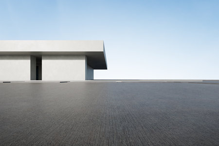 3d render of abstract concrete architecture with empty concrete floor, car presentation background.の写真素材
