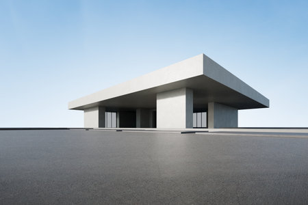 3d render of abstract concrete architecture with empty concrete floor, car presentation background.の写真素材
