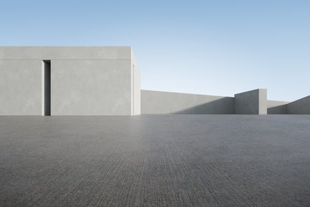 3d render of abstract concrete architecture with empty concrete floor, car presentation background.の写真素材