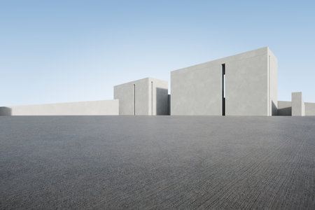 3d render of abstract concrete architecture with empty concrete floor, car presentation background.の写真素材