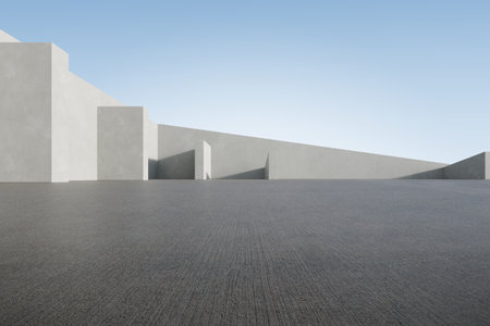 3d render of abstract concrete architecture with empty concrete floor, car presentation background.の写真素材