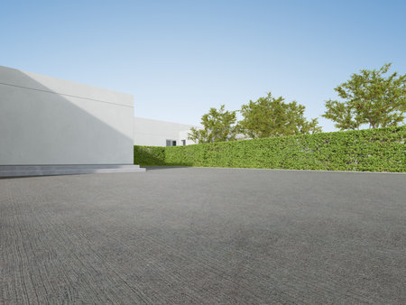 3d rendering of modern building entrance with large white wall. Minimal architecture.の写真素材