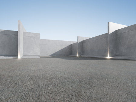 3d render of abstract concrete architecture with empty concrete floor, car presentation background.の写真素材