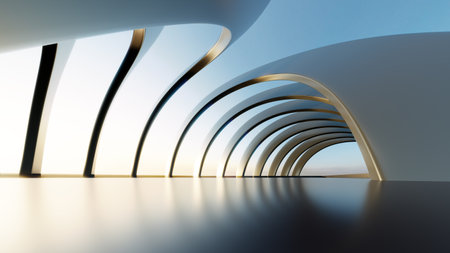 3d render of abstract futuristic architecture with empty concrete floor.の写真素材