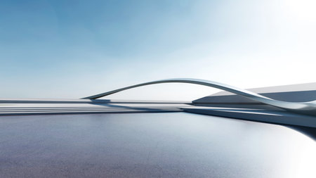 3d render of abstract futuristic architecture with empty concrete floor.の写真素材