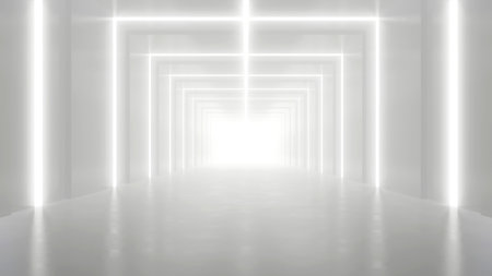 Abstract white futuristic geometric tunnel, architecture design concept, 3d rendering.の写真素材