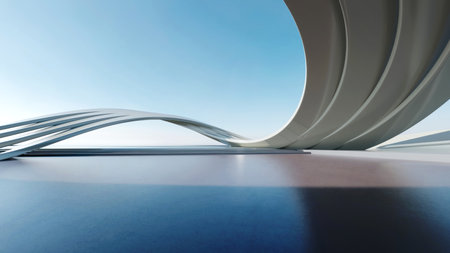3d render of abstract futuristic architecture with empty concrete floor.の写真素材