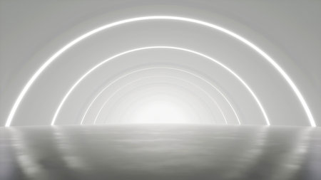abstract white futuristic round arch tunnel architecture, 3d rendering.の写真素材