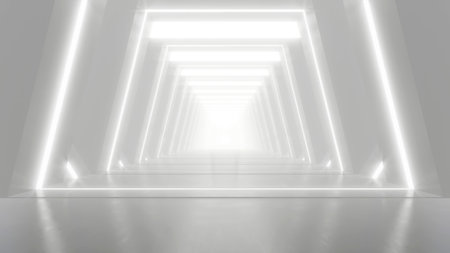 Abstract white futuristic geometric tunnel, architecture design concept, 3d rendering.の写真素材