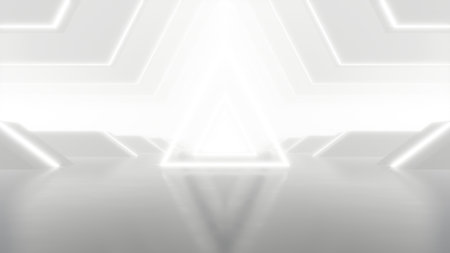 3d rendering of abstract white triangle futuristic geometry tunnel architecture.の写真素材