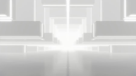 3d rendering of abstract white cube futuristic geometry tunnel architecture.の写真素材