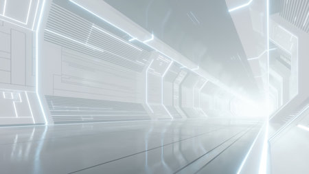 3d rendering of white abstract sci-fi tunnel, Futuristic spaceship corridor.の写真素材
