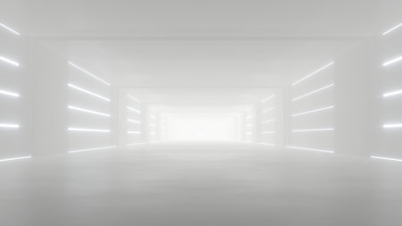 3d rendering of white abstract sci-fi tunnel, Futuristic spaceship corridor.の写真素材