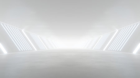 3d rendering of white abstract sci-fi tunnel, Futuristic spaceship corridor.の写真素材