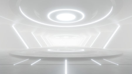 3d rendering of white abstract sci-fi tunnel, Futuristic spaceship corridor.の写真素材