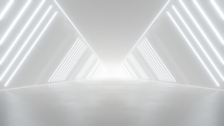 3d rendering of white abstract sci-fi tunnel, Futuristic spaceship corridor.の写真素材