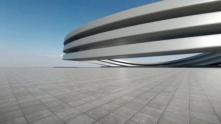 3d render of abstract futuristic architecture with empty concrete floor.の写真素材