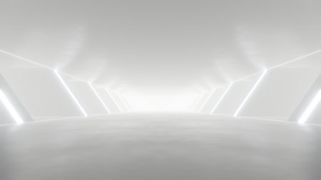 3d rendering of white abstract sci-fi tunnel, Futuristic spaceship corridor.の写真素材