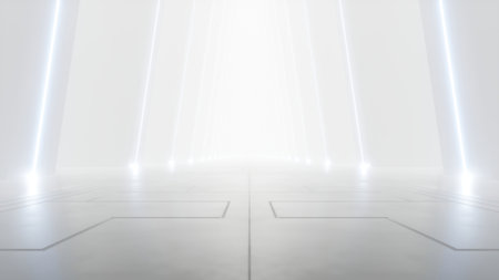 3d rendering of white abstract sci-fi tunnel, Futuristic spaceship corridor.の写真素材